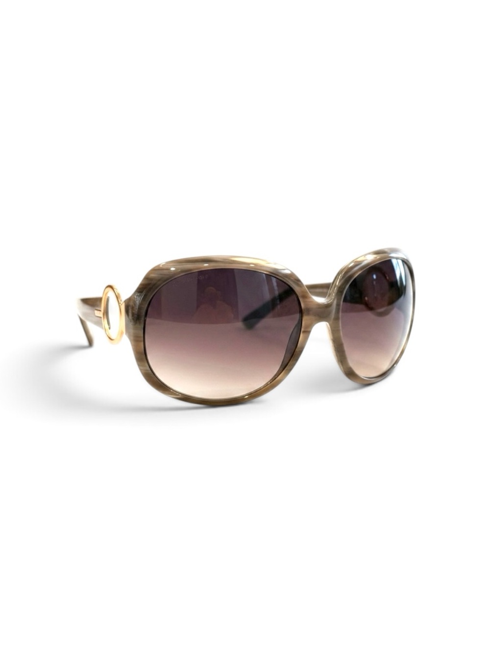 Fossil Gray Frame Sunglasses with Gradient Brown Lenses and Gold Ring Detail